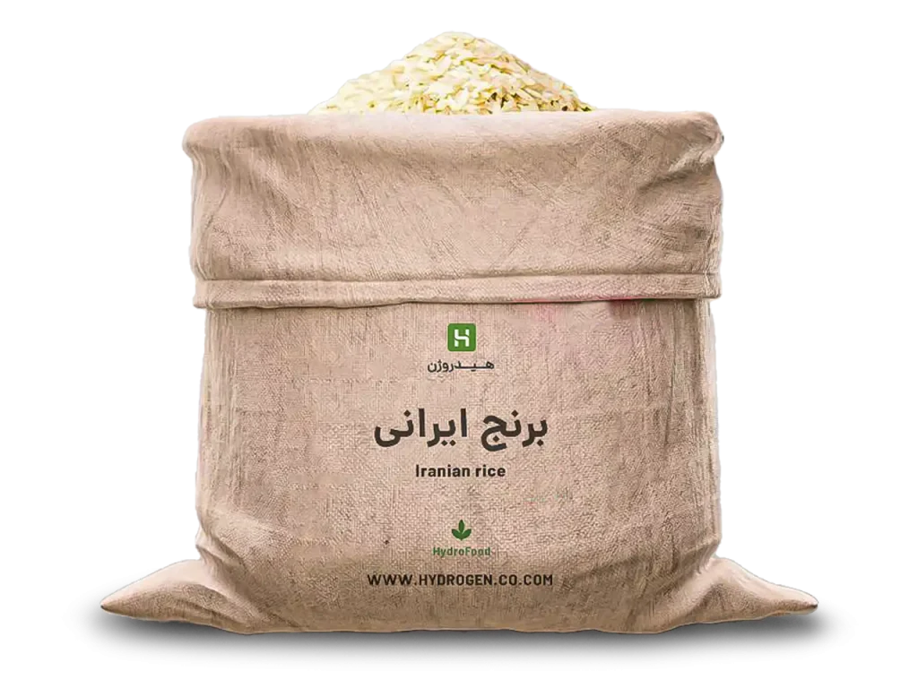برنج ایرانی ارگانیک تازه برداشت‌شده، محصول کشاورزی طبیعی و ارگانیک برند هیدروژن