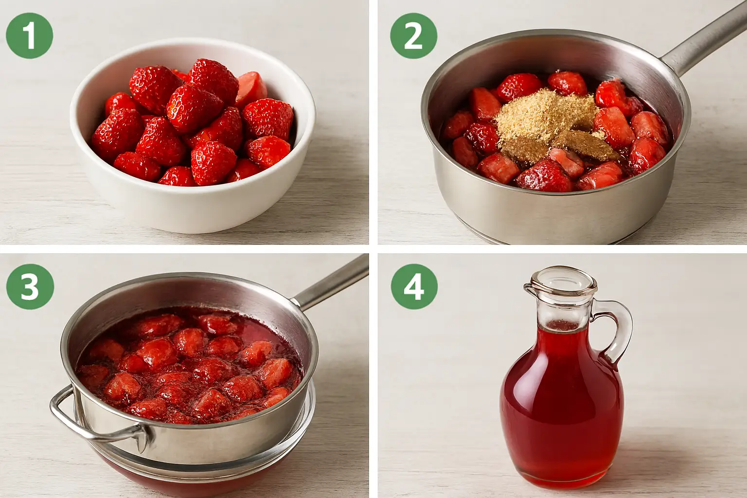 مراحل تهیه سیروپ توت فرنگی خانگی به سبک هیدروژن